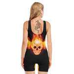 Flaming Skull With Fire Wings Print Sleeveless One Piece Swimsuit