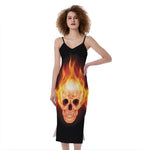 Flaming Skull With Fire Wings Print Slim Fit Midi Cami Dress
