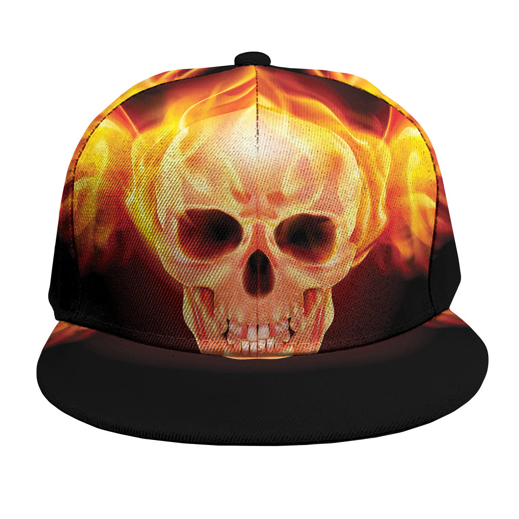 Flaming Skull With Fire Wings Print Snapback Cap