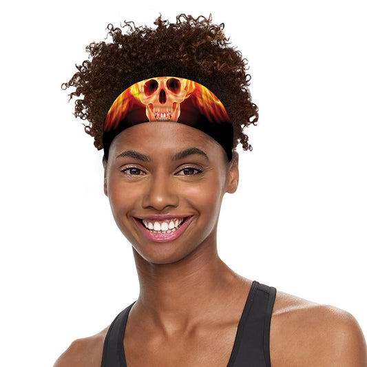 Flaming Skull With Fire Wings Print Sports Headband