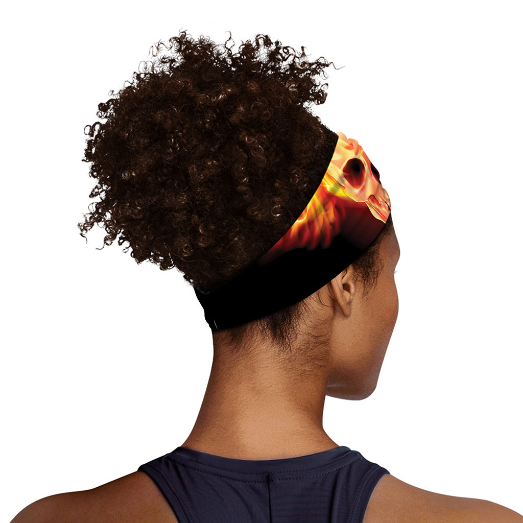 Flaming Skull With Fire Wings Print Sports Headband