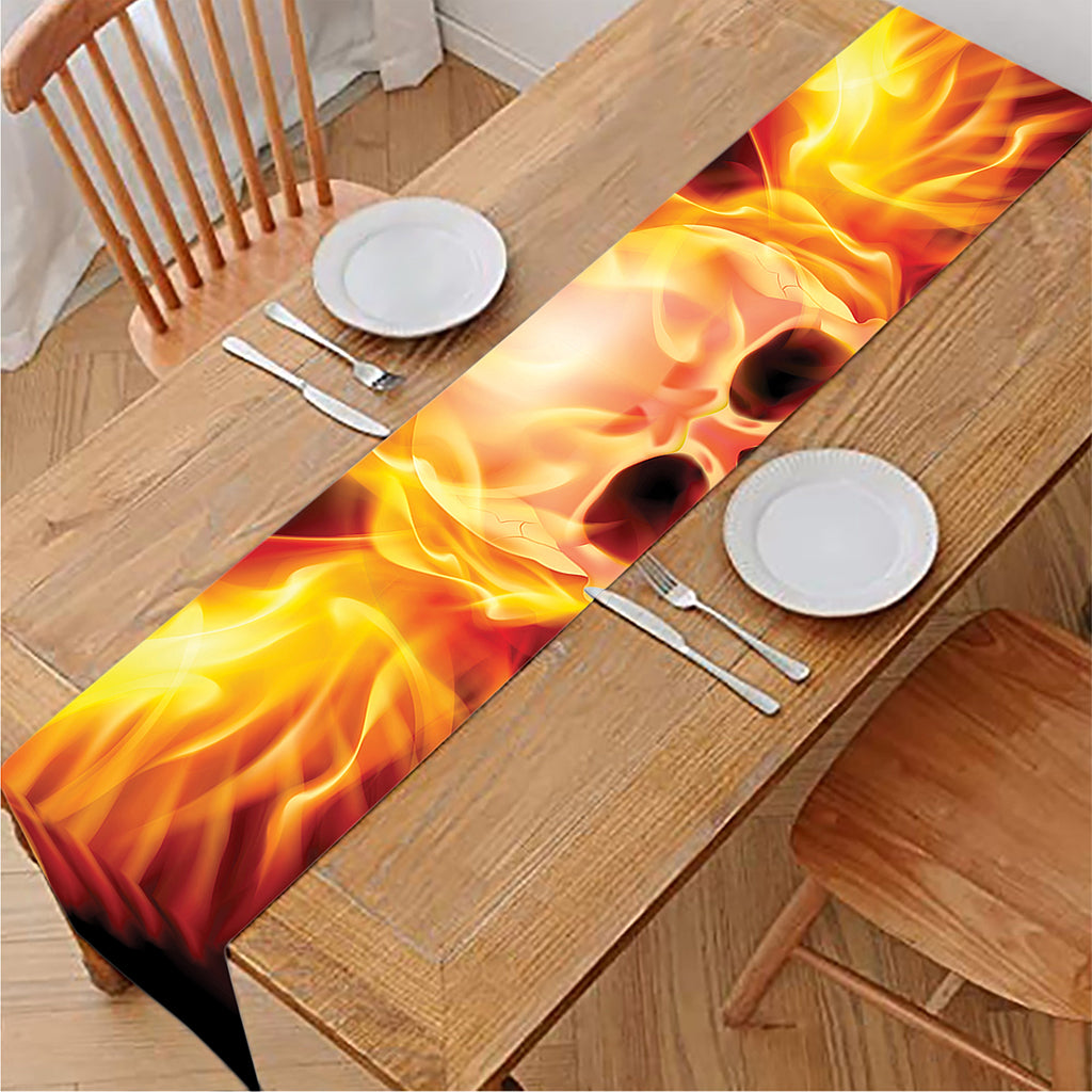Flaming Skull With Fire Wings Print Table Runner