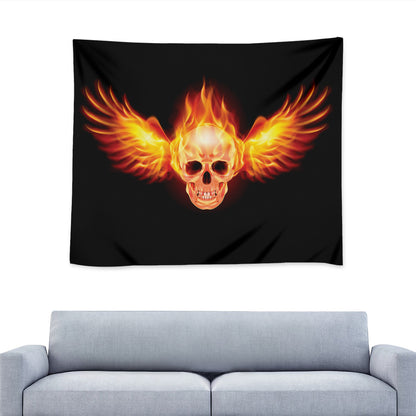 Flaming Skull With Fire Wings Print Tapestry