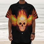 Flaming Skull With Fire Wings Print Textured Short Sleeve Shirt