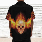 Flaming Skull With Fire Wings Print Textured Short Sleeve Shirt