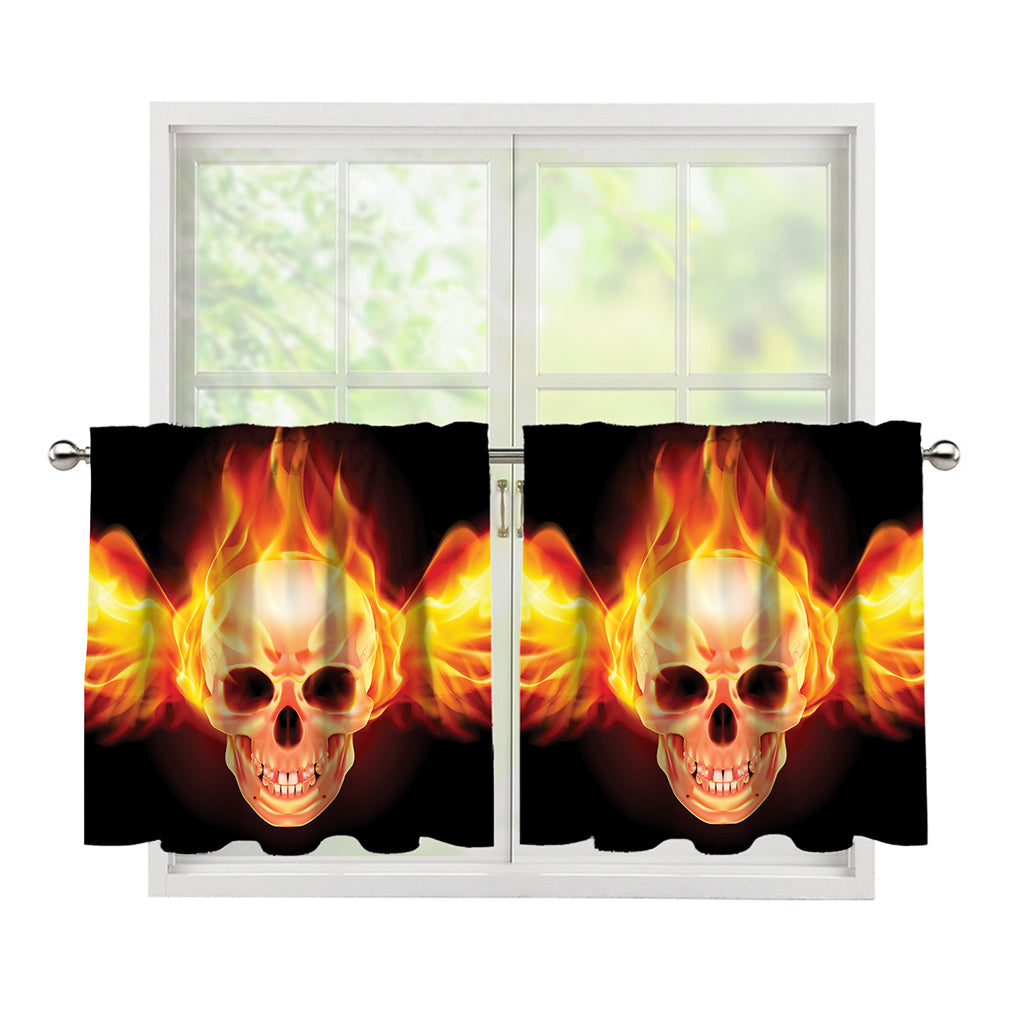 Flaming Skull With Fire Wings Print Tier Curtains