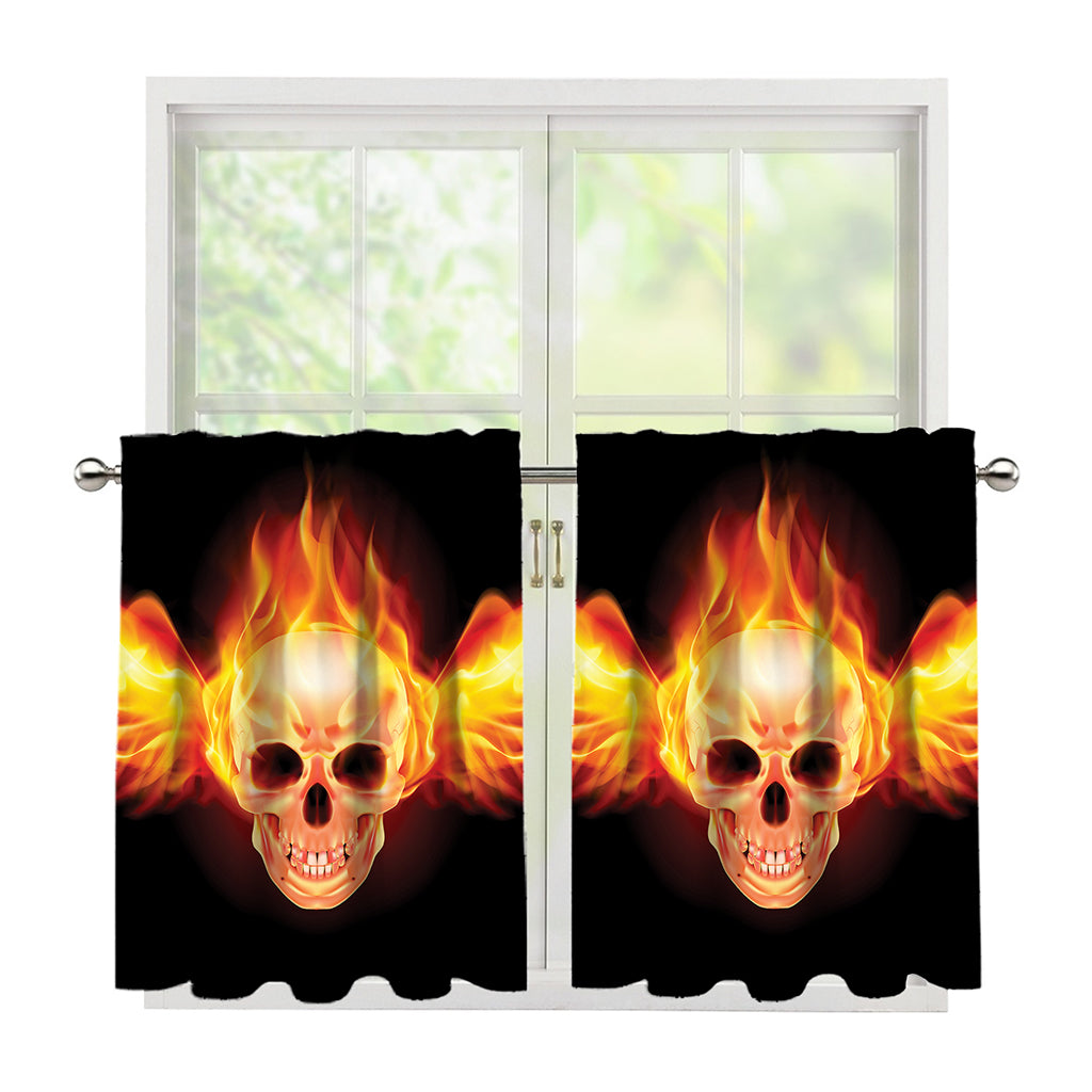 Flaming Skull With Fire Wings Print Tier Curtains