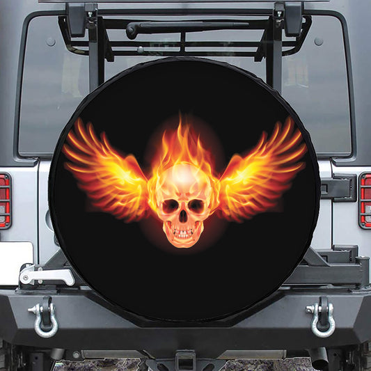 Flaming Skull With Fire Wings Print Tire Cover