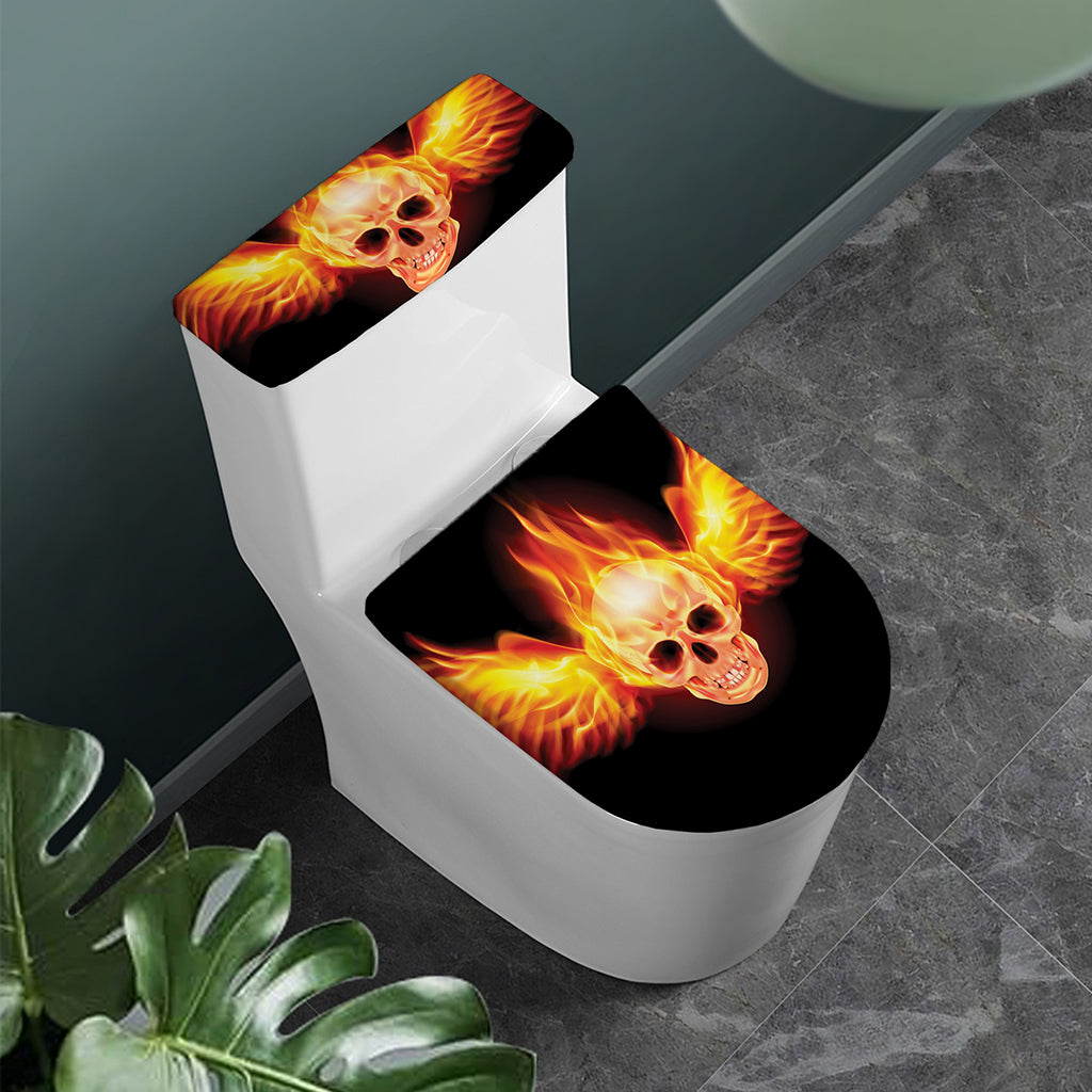Flaming Skull With Fire Wings Print Toilet Lid And Tank Cover Set