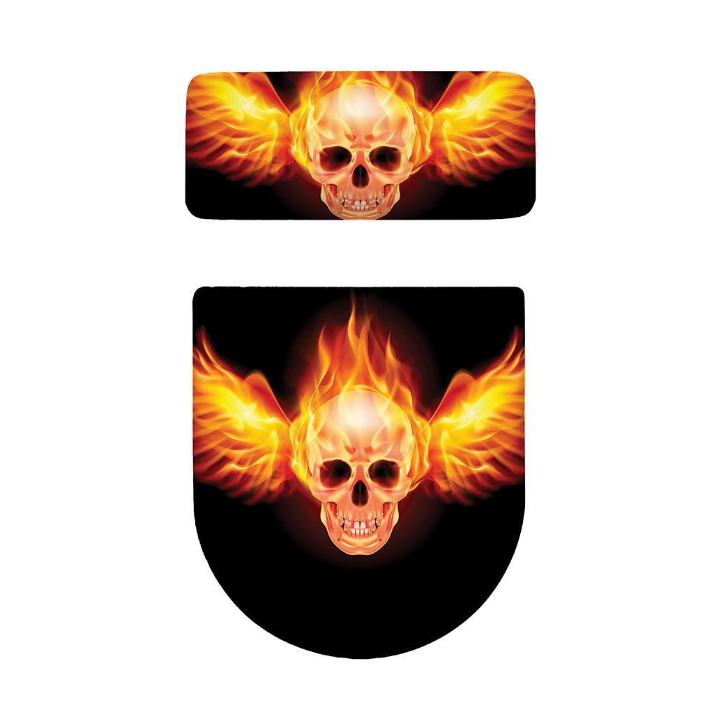 Flaming Skull With Fire Wings Print Toilet Lid And Tank Cover Set
