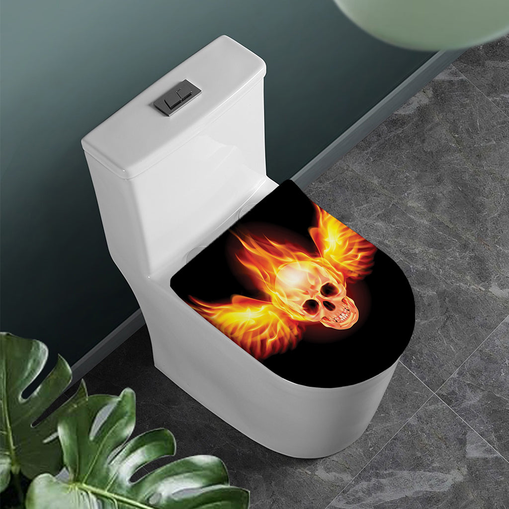 Flaming Skull With Fire Wings Print Toilet Lid Cover