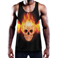 Flaming Skull With Fire Wings Print Men's Workout Tank Top