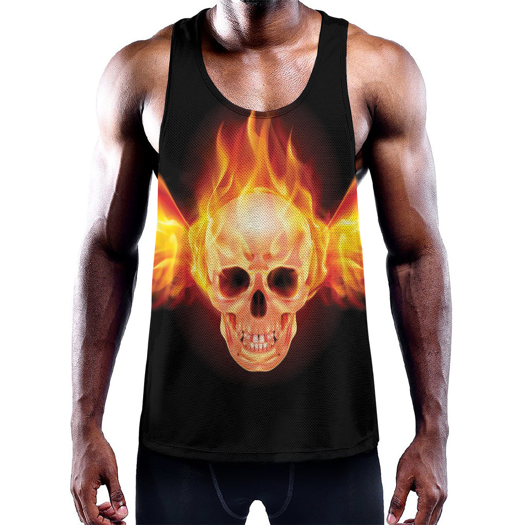 Flaming Skull With Fire Wings Print Training Tank Top