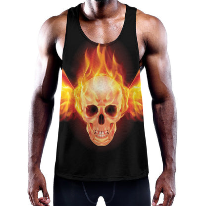 Flaming Skull With Fire Wings Print Training Tank Top