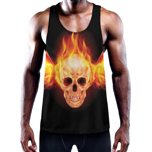 Flaming Skull With Fire Wings Print Training Tank Top