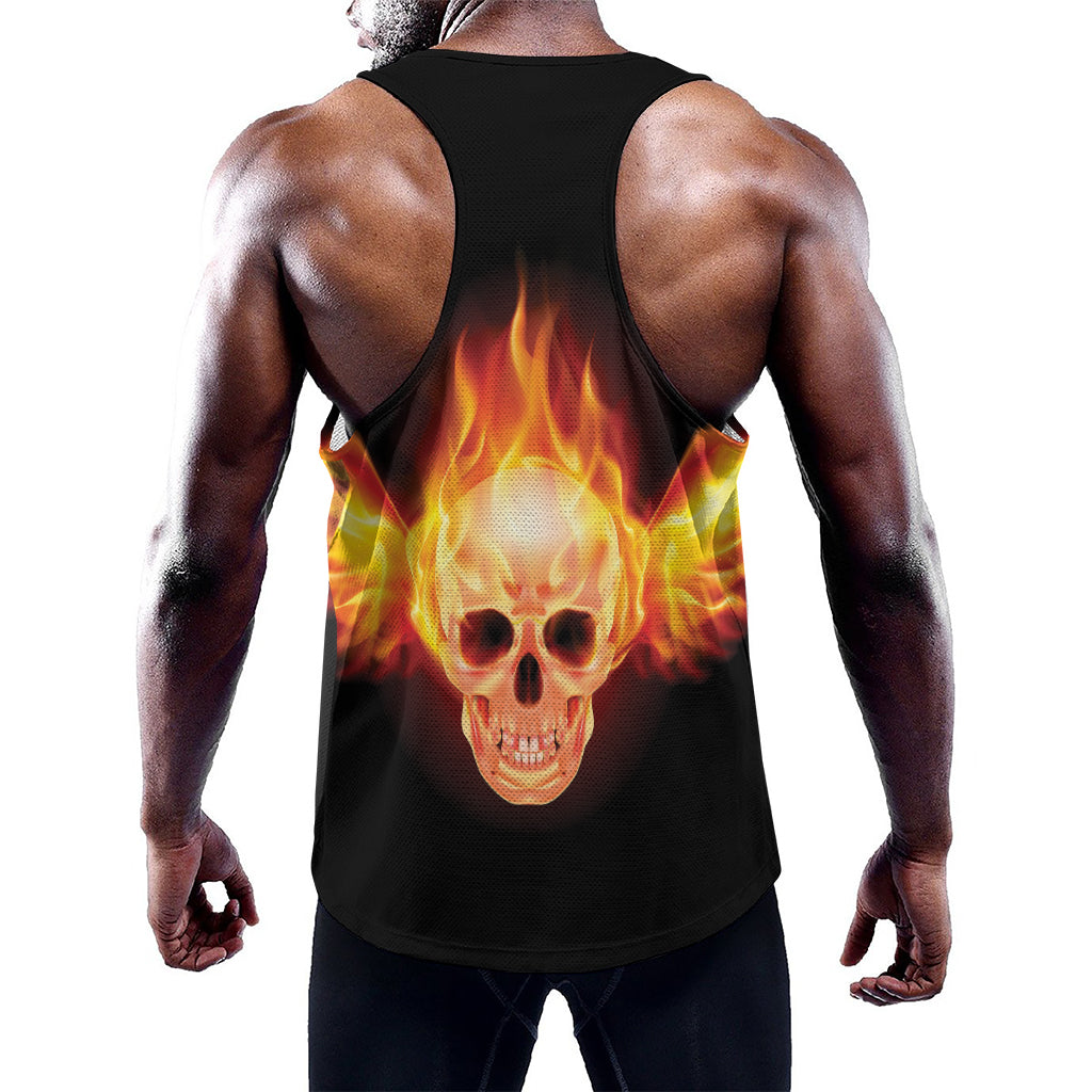 Flaming Skull With Fire Wings Print Training Tank Top