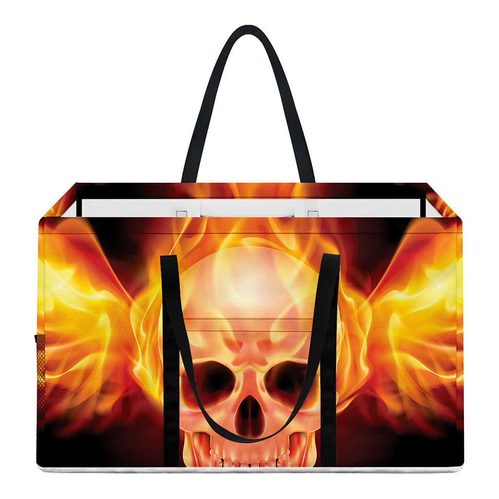 Flaming Skull With Fire Wings Print Utility Tote Bag