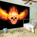 Flaming Skull With Fire Wings Print Wall Sticker