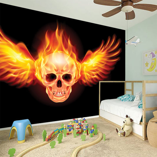 Flaming Skull With Fire Wings Print Wall Sticker