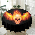 Flaming Skull With Fire Wings Print Waterproof Round Tablecloth