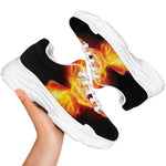 Flaming Skull With Fire Wings Print White Chunky Shoes