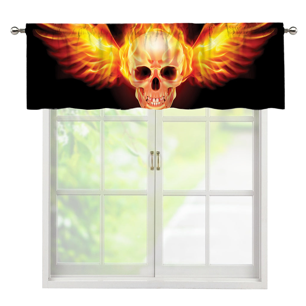 Flaming Skull With Fire Wings Print Window Valance