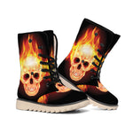 Flaming Skull With Fire Wings Print Winter Boots
