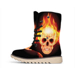 Flaming Skull With Fire Wings Print Winter Boots