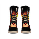 Flaming Skull With Fire Wings Print Winter Boots
