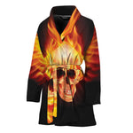 Flaming Skull With Fire Wings Print Women's Bathrobe