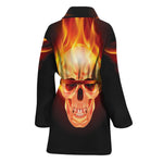 Flaming Skull With Fire Wings Print Women's Bathrobe