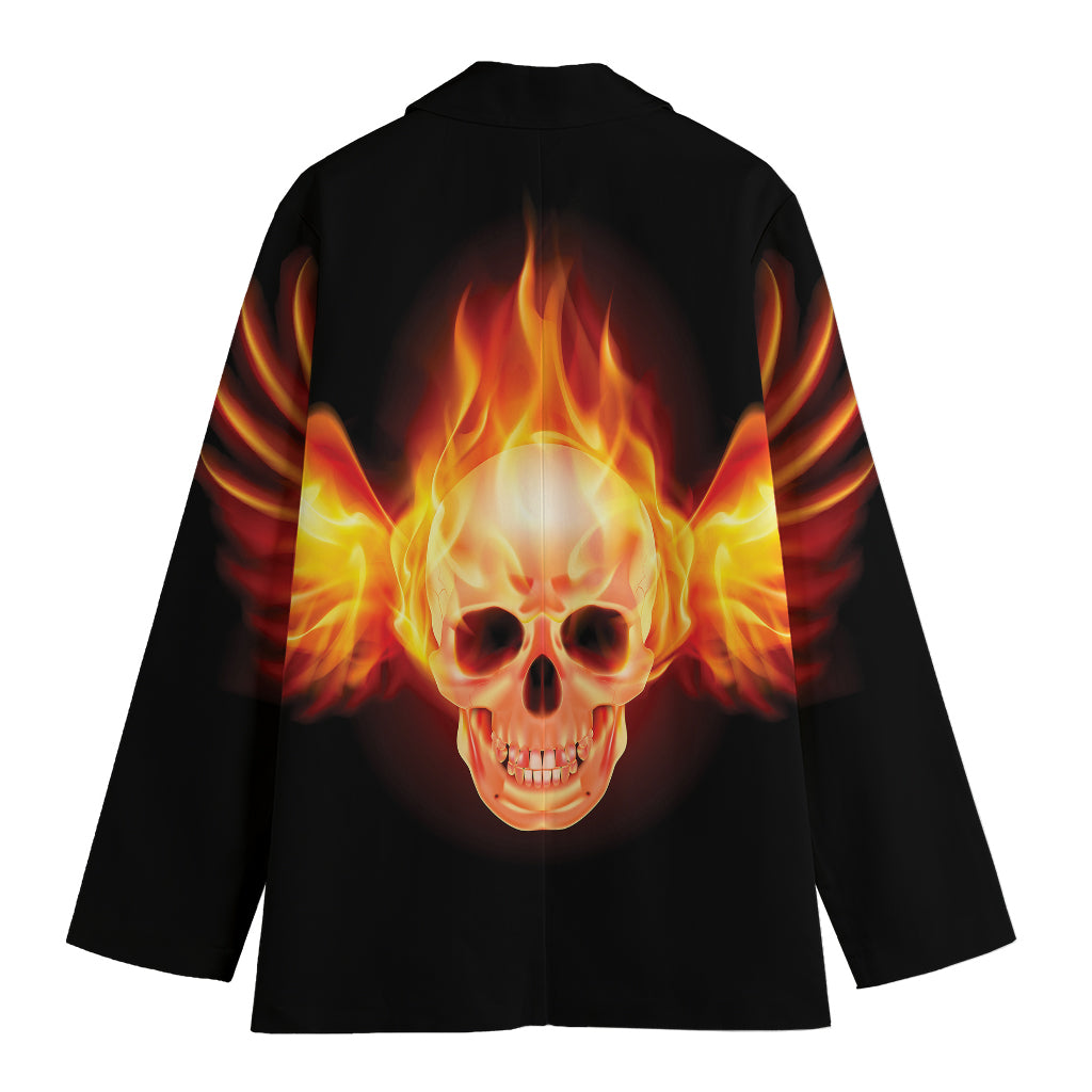 Flaming Skull With Fire Wings Print Women's Blazer