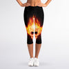 Flaming Skull With Fire Wings Print Women's Capri Leggings