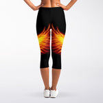 Flaming Skull With Fire Wings Print Women's Capri Leggings