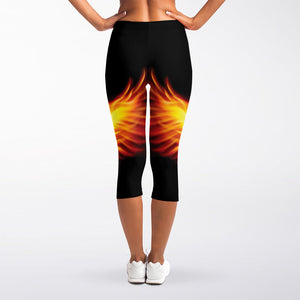 Flaming Skull With Fire Wings Print Women's Capri Leggings