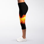 Flaming Skull With Fire Wings Print Women's Capri Leggings