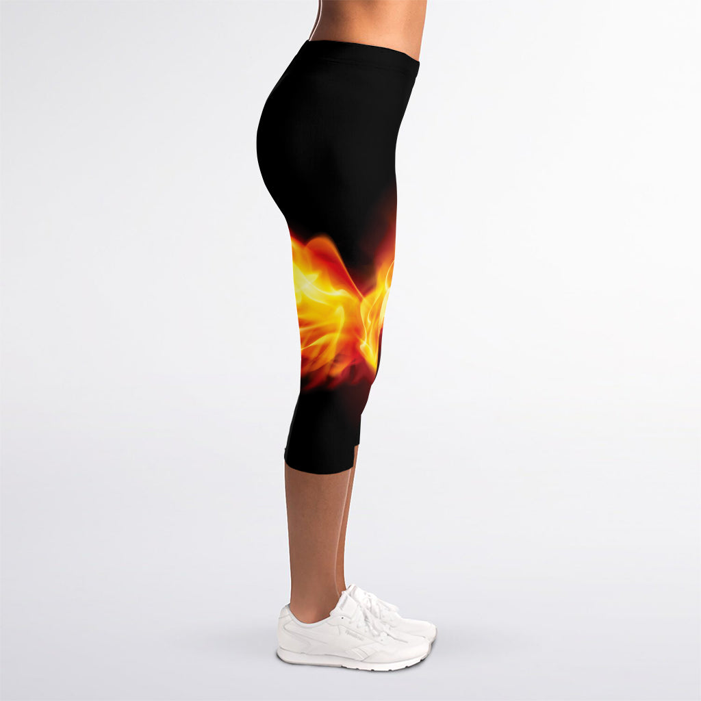 Flaming Skull With Fire Wings Print Women's Capri Leggings