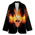 Flaming Skull With Fire Wings Print Women's Cotton Blazer