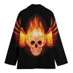 Flaming Skull With Fire Wings Print Women's Cotton Blazer