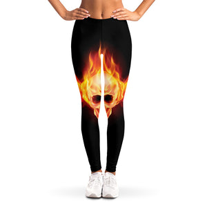 Flaming Skull With Fire Wings Print Women's Leggings