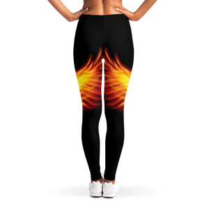 Flaming Skull With Fire Wings Print Women's Leggings