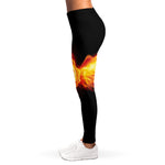 Flaming Skull With Fire Wings Print Women's Leggings