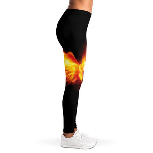 Flaming Skull With Fire Wings Print Women's Leggings