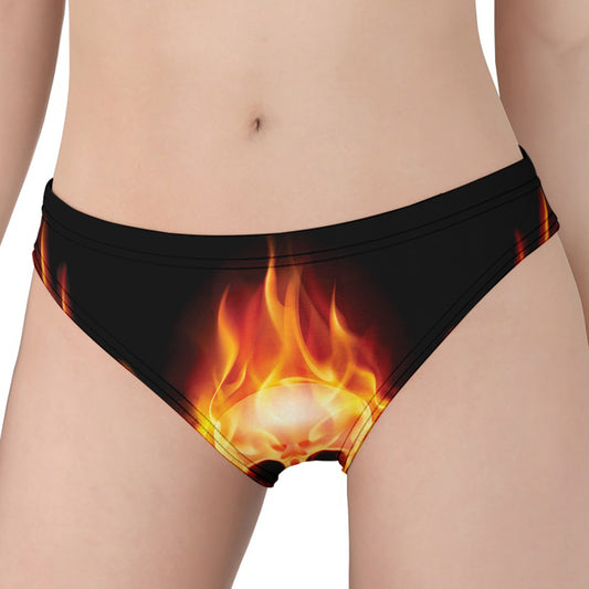 Flaming Skull With Fire Wings Print Women's Panties