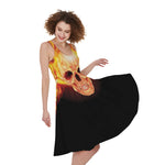 Flaming Skull With Fire Wings Print Women's Sleeveless Dress