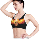 Flaming Skull With Fire Wings Print Women's Sports Bra