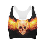 Flaming Skull With Fire Wings Print Women's Sports Bra