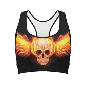 Flaming Skull With Fire Wings Print Women's Sports Bra