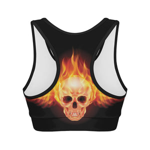 Flaming Skull With Fire Wings Print Women's Sports Bra