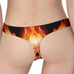 Flaming Skull With Fire Wings Print Women's Thong